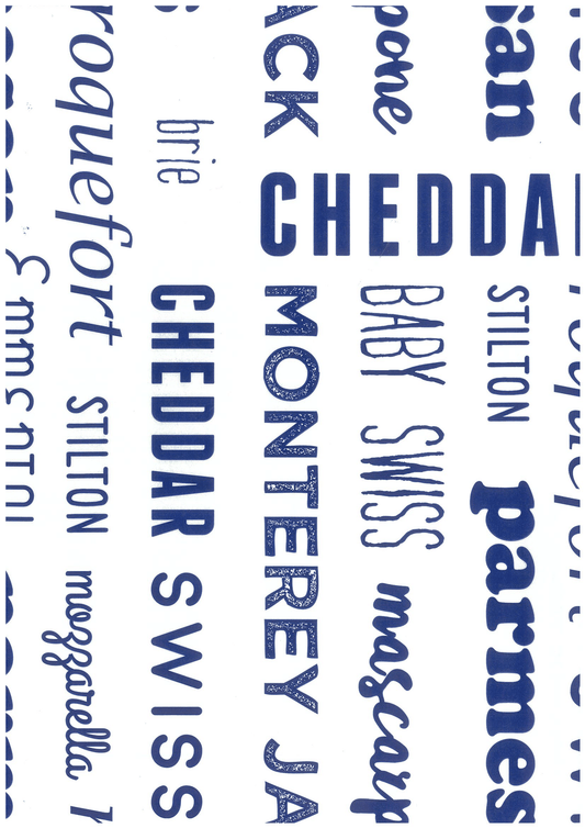 Waxed Paper Printed "World Cheese" Design - pack of 100 - 250x380mm