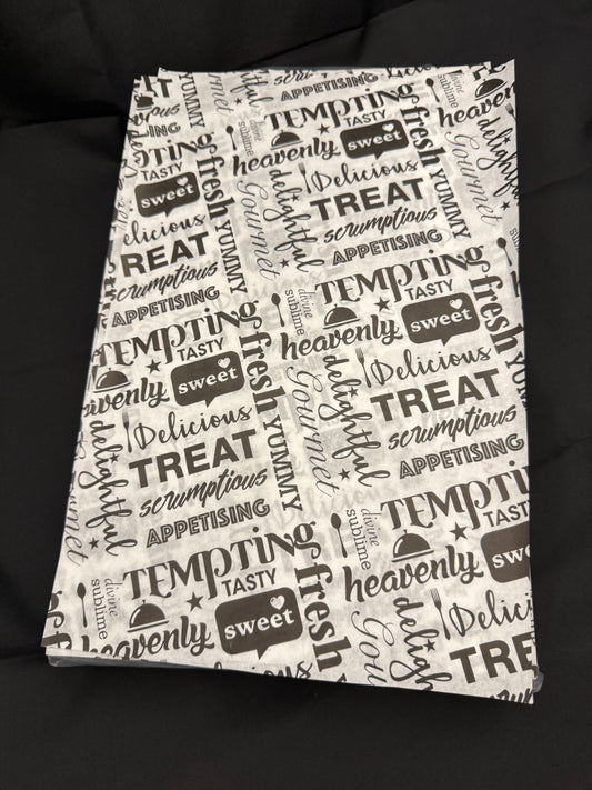 Printed Greaseproof - "Tempting" Design - 245x345mm (1000 sheets)